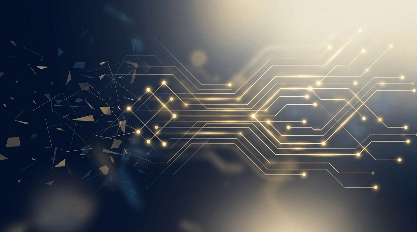 Vernetztes System: goldene Knoten verbinden Workflows zu Infrastruktur
